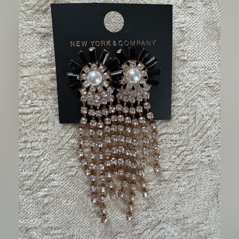 New York & Company Goldtone Fringe Drop Statement Earrings- NWT